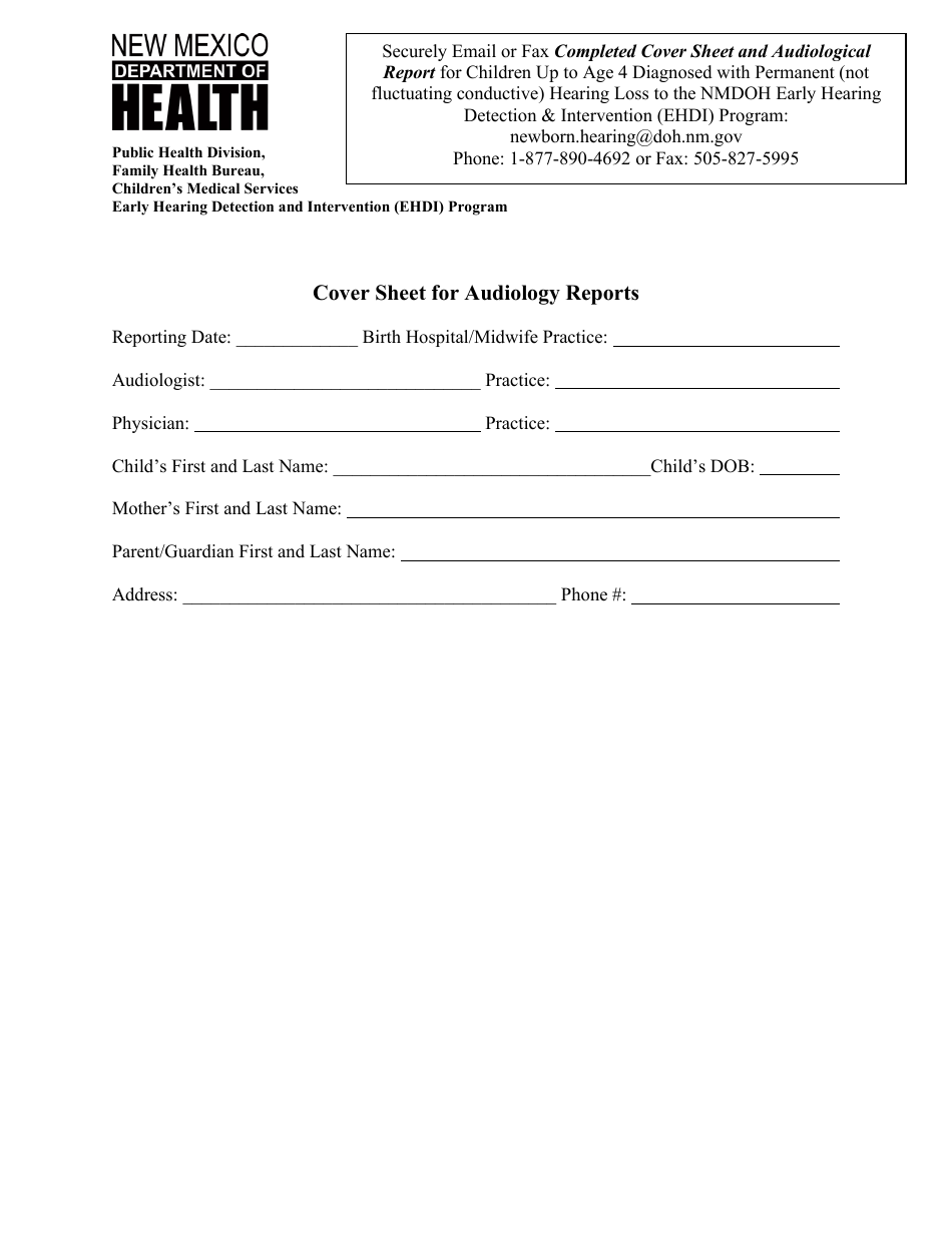New Mexico Cover Sheet for Audiology Reports Fill Out, Sign Online and Download PDF