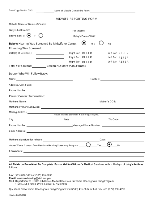 Midwife Reporting Form - New Mexico Download Pdf