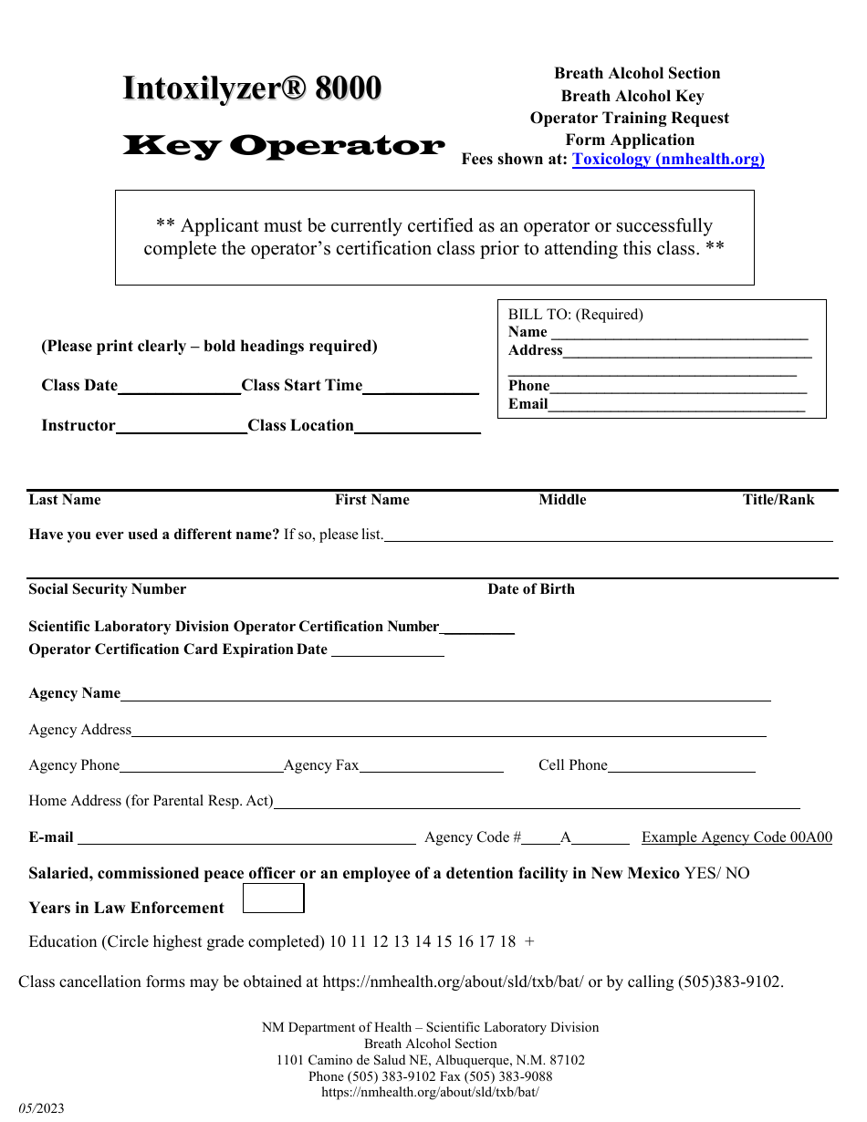 Breath Alcohol Key Operator Training Request - New Mexico, Page 1