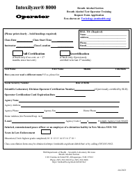 Document preview: Breath Alcohol Test Operator Training Request Form Application - New Mexico