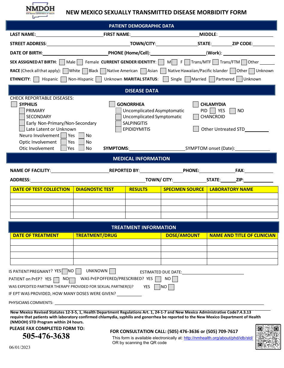 New Mexico Sexually Transmitted Disease Morbidity Form - New Mexico, Page 1