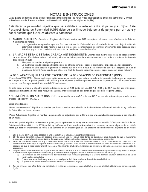 Declaracion De Reconocimiento De Paternidad - New Mexico (Spanish) Download Pdf