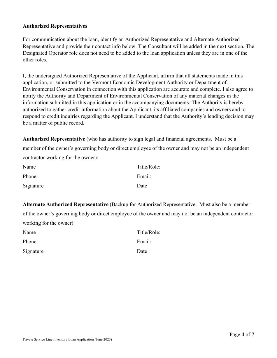 Vermont Drinking Water State Revolving Fund (Dwsrf) Service Line Inventory Loan Application - Private Water System Version - Vermont, Page 4