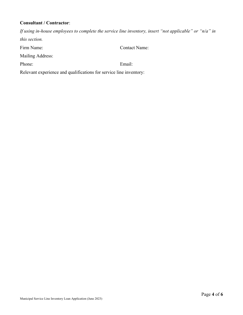 Vermont Drinking Water State Revolving Fund (Dwsrf) Service Line Inventory Loan Application - Municipal Water System Version - Vermont, Page 4