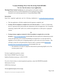 Document preview: Vermont Drinking Water State Revolving Fund (Dwsrf) Service Line Inventory Loan Application - Municipal Water System Version - Vermont