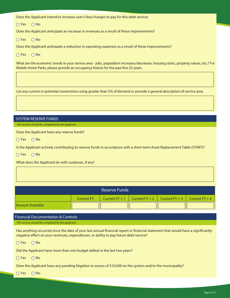 Funding Application - State Revolving Loan Programs - Vermont, Page 5