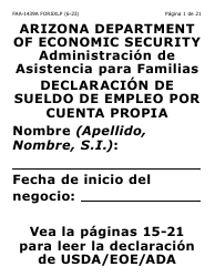 Document preview: Formulario FAA-1439A-SXLP Declaracion De Sueldo De Empleo Por Cuenta Propia (Letra Extra Grande) - Arizona (Spanish)