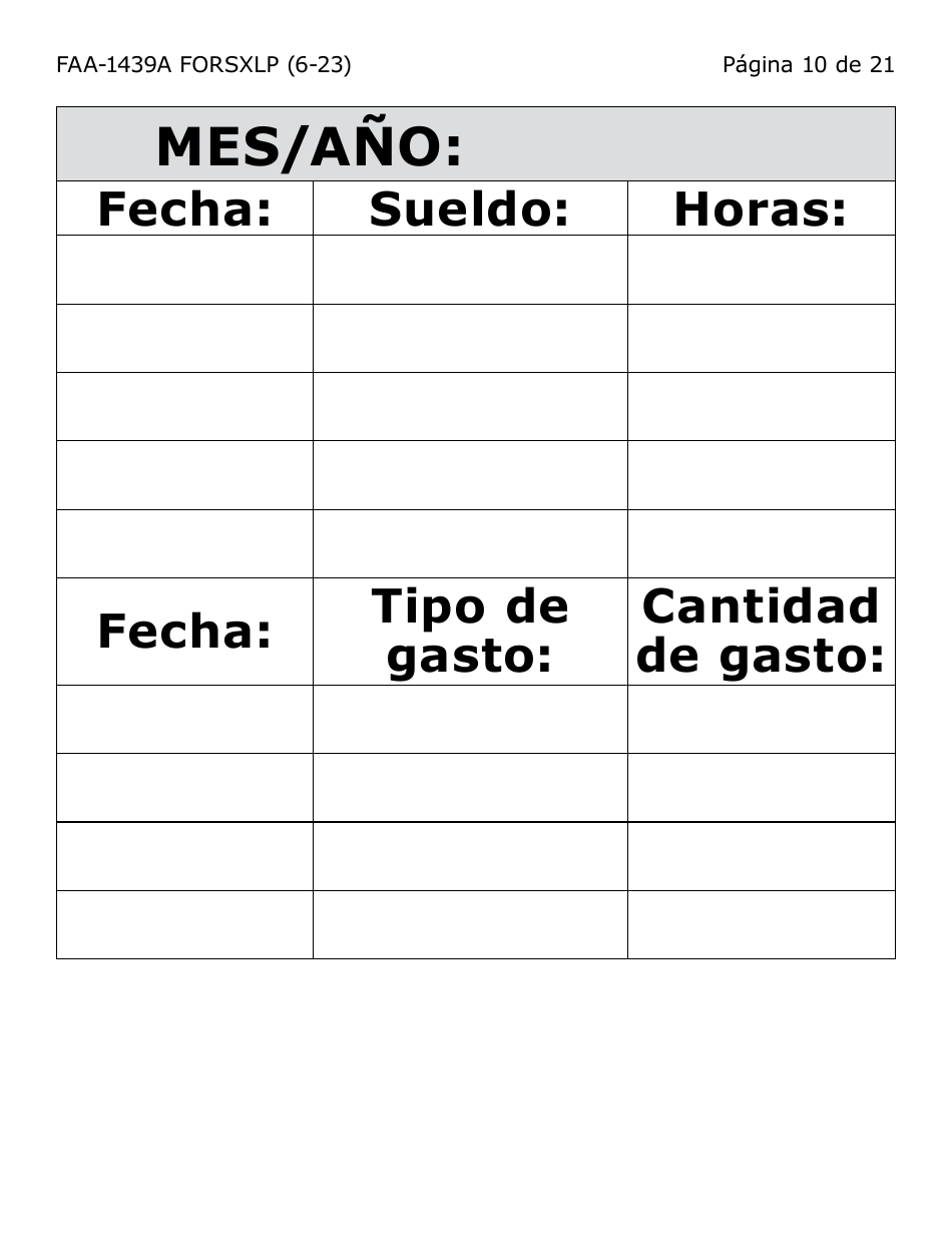 Formulario FAA-1439A-SXLP Declaracion De Sueldo De Empleo Por Cuenta Propia (Letra Extra Grande) - Arizona (Spanish), Page 10