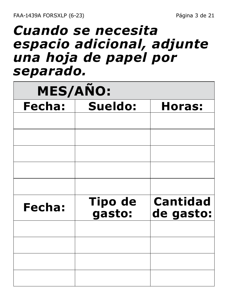 Formulario FAA-1439A-SXLP Declaracion De Sueldo De Empleo Por Cuenta Propia (Letra Extra Grande) - Arizona (Spanish), Page 3