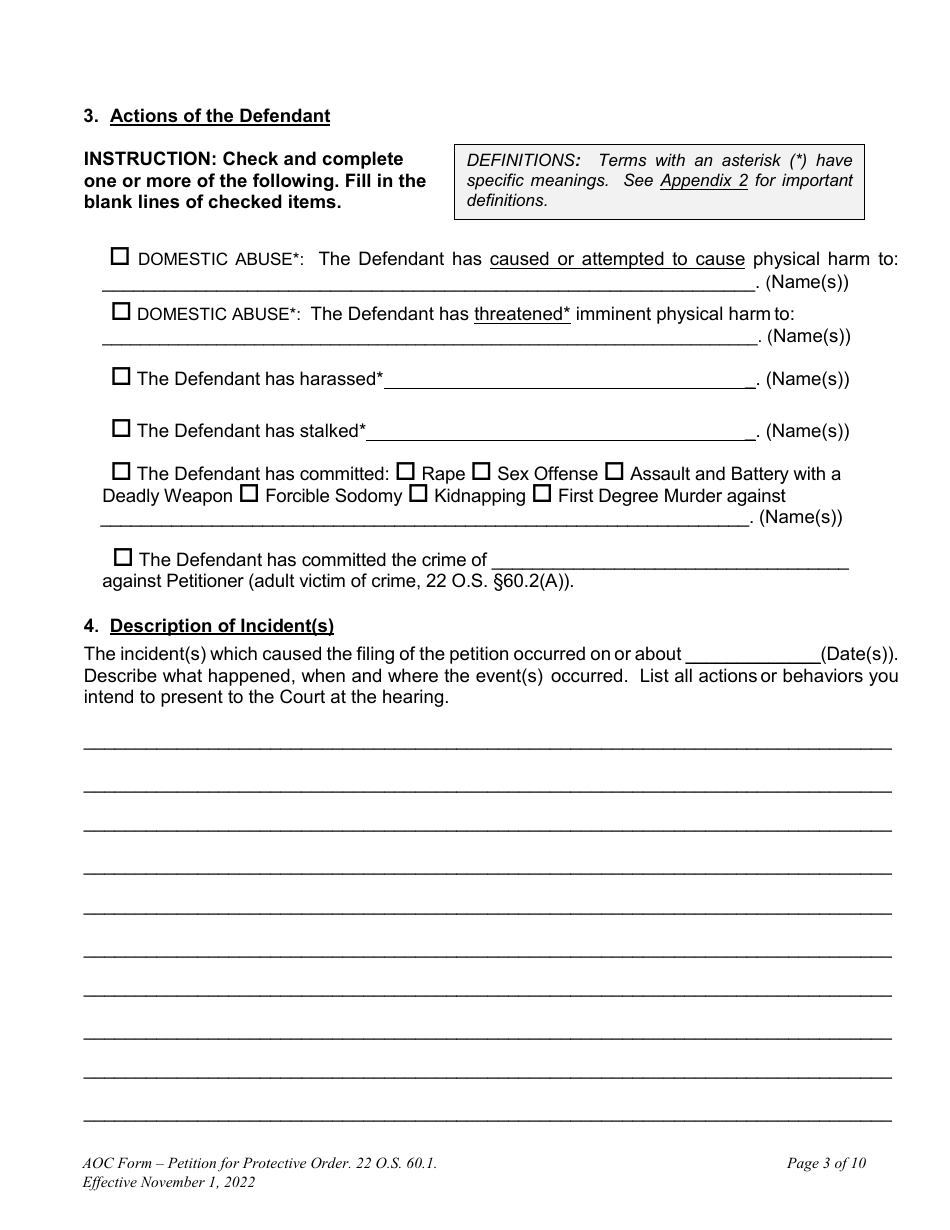 Oklahoma Petition for Protective Order Fill Out, Sign Online and