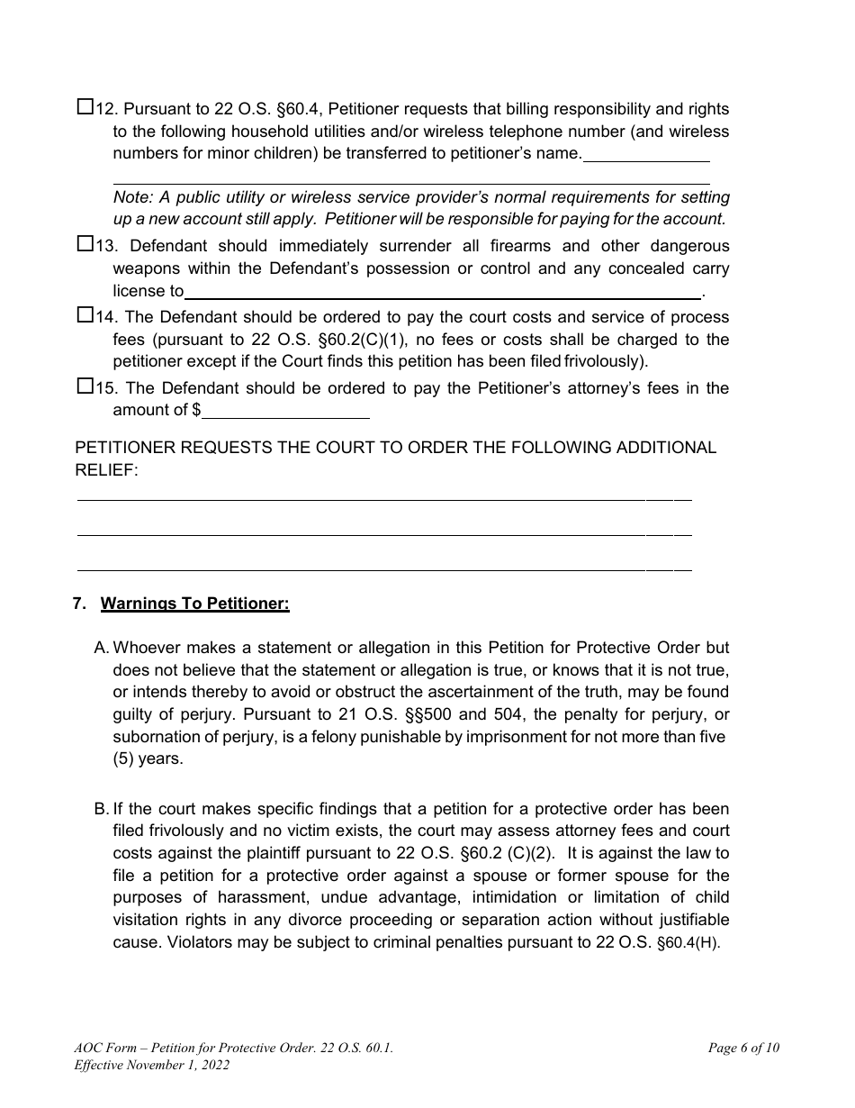 Oklahoma Petition for Protective Order - Fill Out, Sign Online and ...