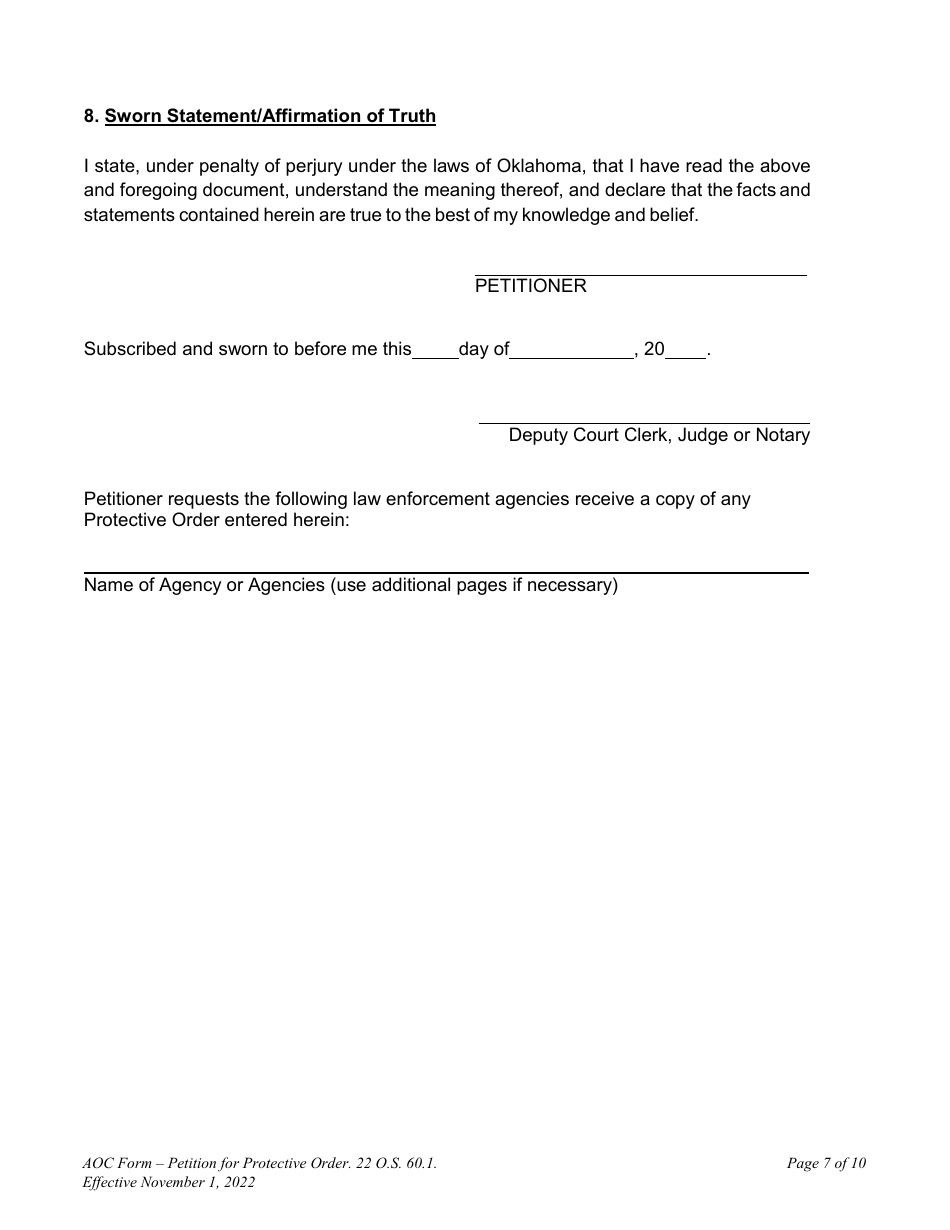 Oklahoma Petition for Protective Order Fill Out, Sign Online and