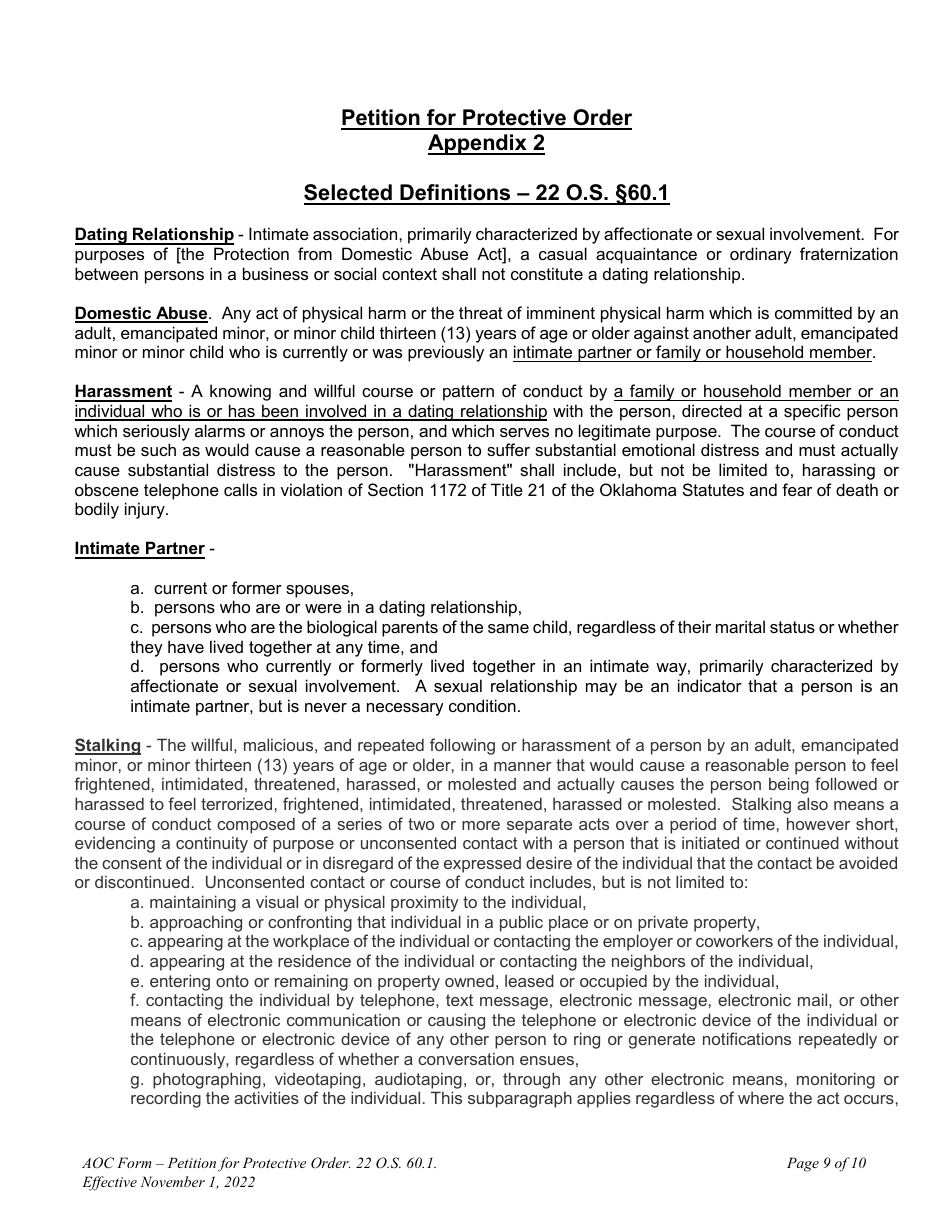 Oklahoma Petition for Protective Order Fill Out, Sign Online and