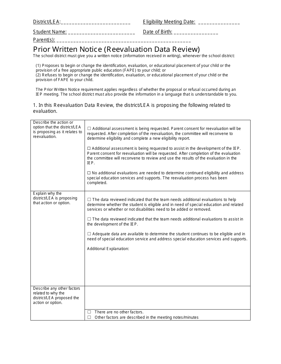 Prior Written Notice (Reevaluation Data Review) - Georgia (United States), Page 1