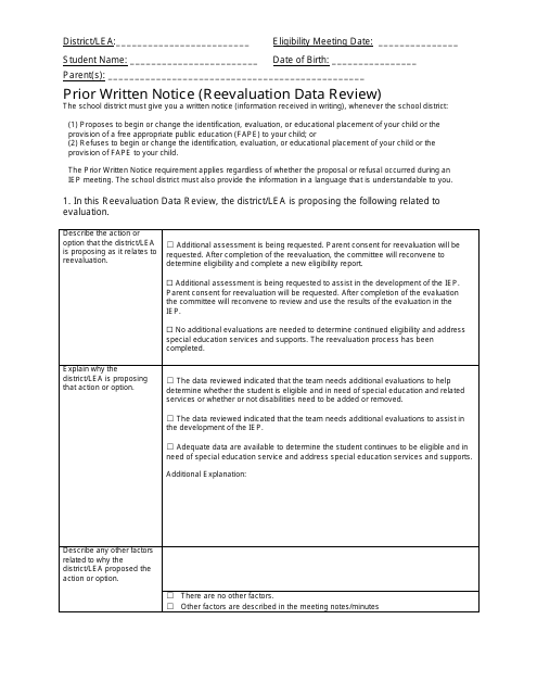 Prior Written Notice (Reevaluation Data Review) - Georgia (United States) Download Pdf