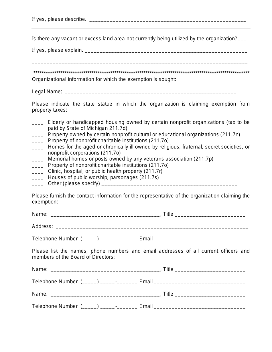 Application for Property Tax Exemption for Real and / or Personal Property - City of Ionia, Michigan, Page 2