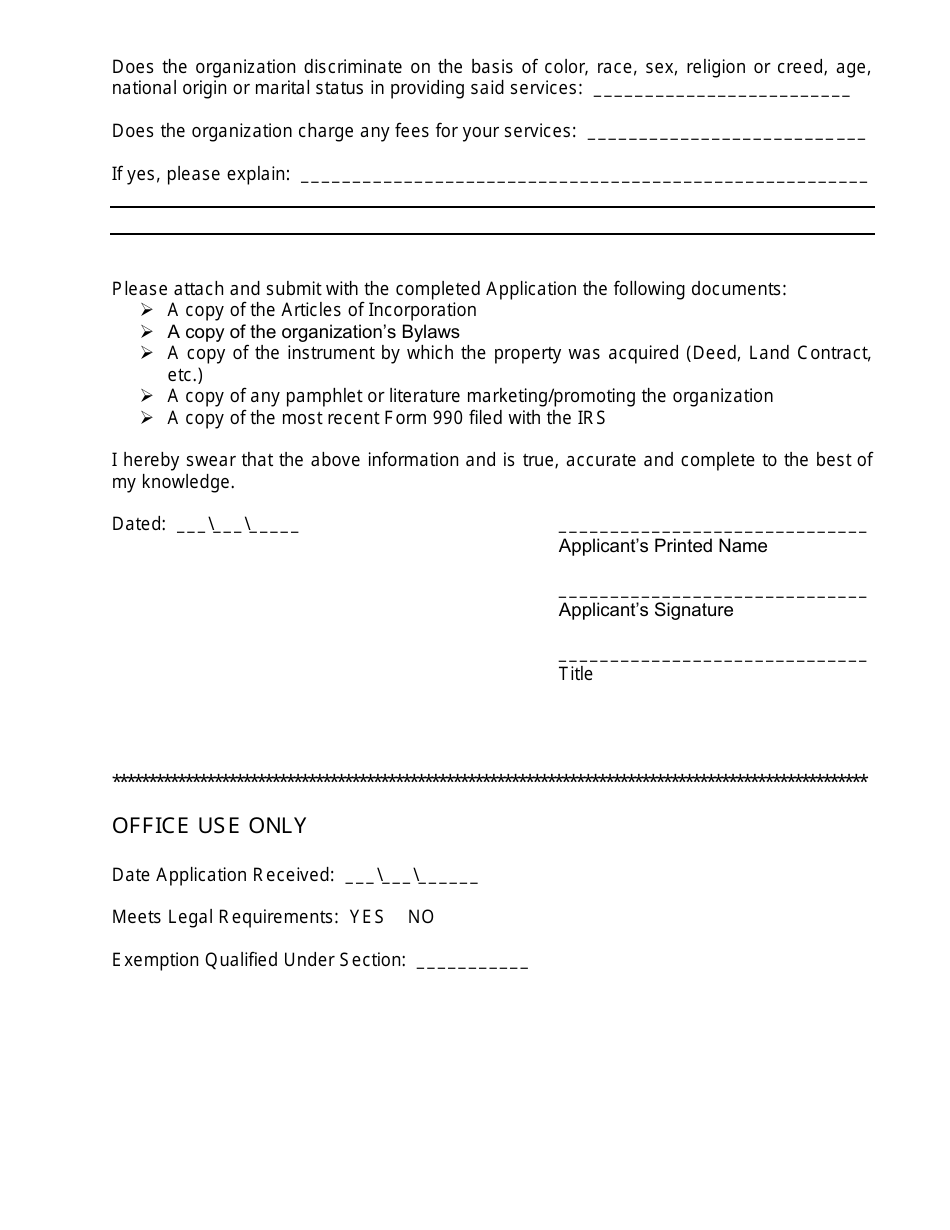 Application for Property Tax Exemption for Real and / or Personal Property - City of Ionia, Michigan, Page 4