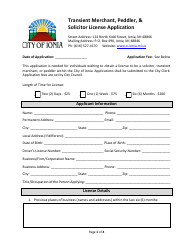 Document preview: Transient Merchant, Peddler, & Solicitor License Application - City of Ionia, Michigan