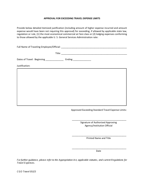 Approval for Exceeding Travel Expense Limits - South Carolina Download Pdf