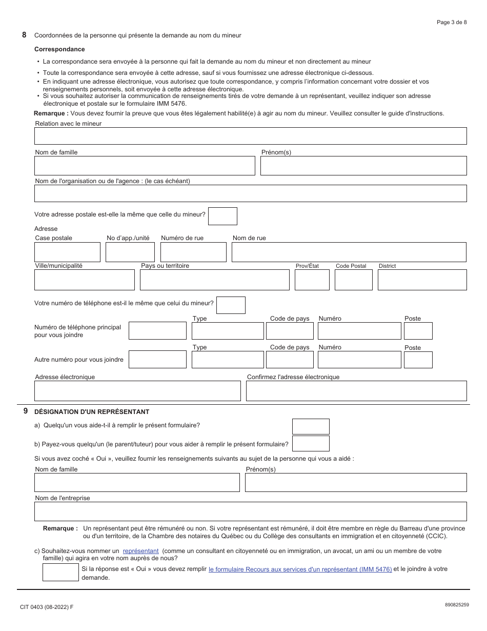 Forme CIT0403 Demande De Citoyennete Canadienne - Mineurs (Moins De 18 Ans) En Vertu Du Paragraphe 5(1) - Canada (French), Page 3