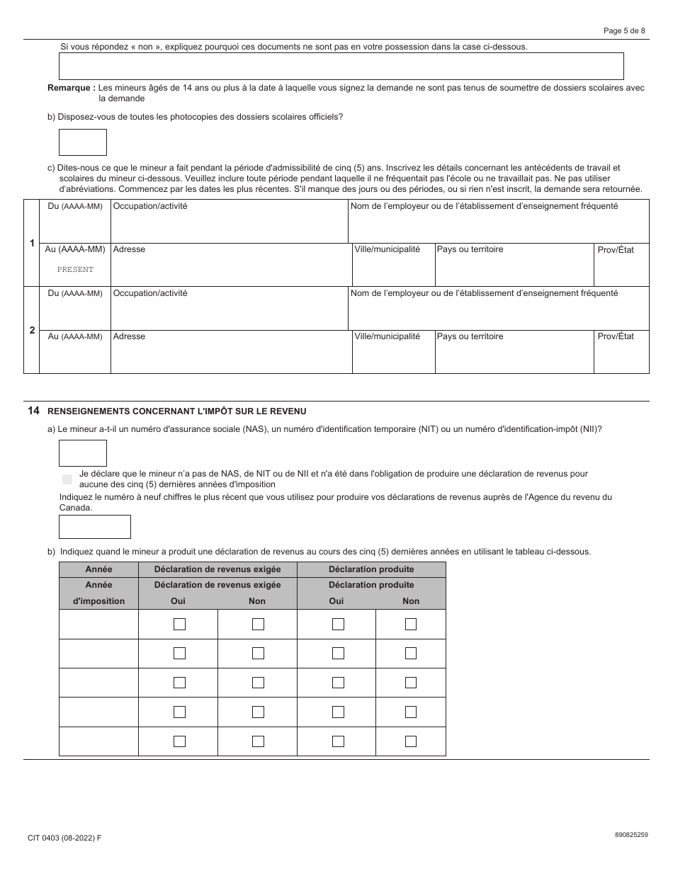 Forme CIT0403 Demande De Citoyennete Canadienne - Mineurs (Moins De 18 Ans) En Vertu Du Paragraphe 5(1) - Canada (French), Page 5
