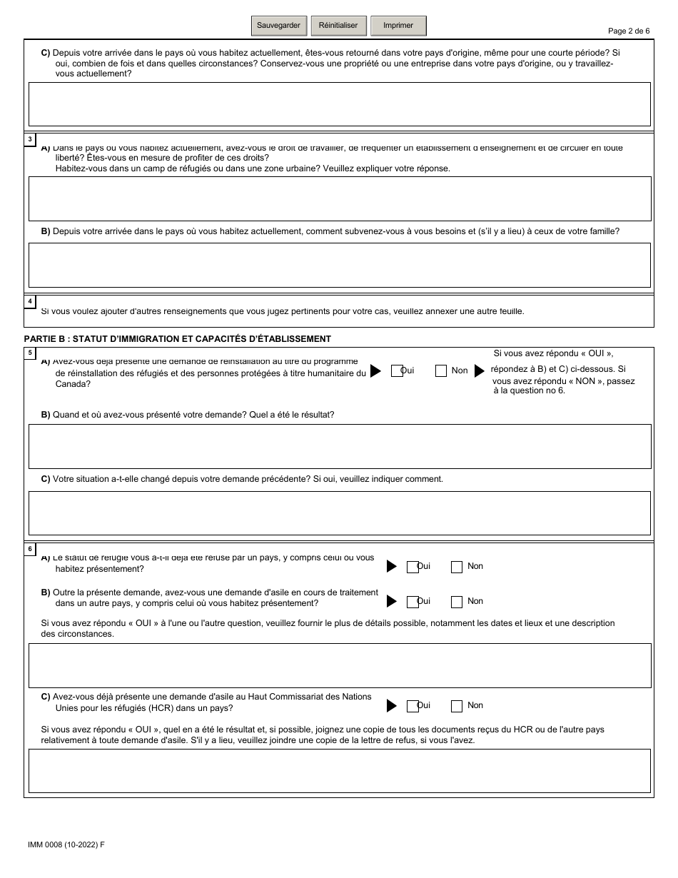 Forme IMM0008 Annexe 2 Refugies Hors Canada - Canada (French), Page 2