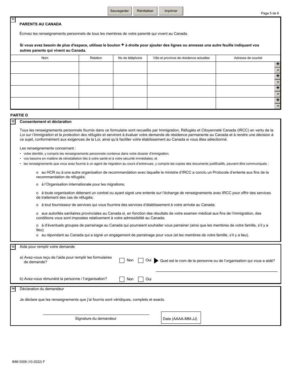 Forme IMM0008 Annexe 2 Refugies Hors Canada - Canada (French), Page 5