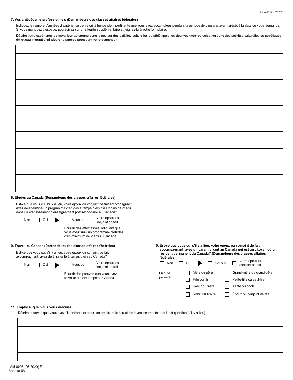 Forme IMM0008 Agenda 6A Gens Daffaires Immigrants - Travailleurs Autonomes - Canada (French), Page 2