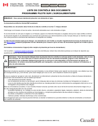 Forme IMM0116 Liste De Controle DES Documents : Programme Pilots Sur L&#039;agroalimentaire - Canada (French)