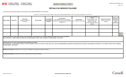 Document preview: Forme IMM0150 Details Du Service Policier - Canada (French)