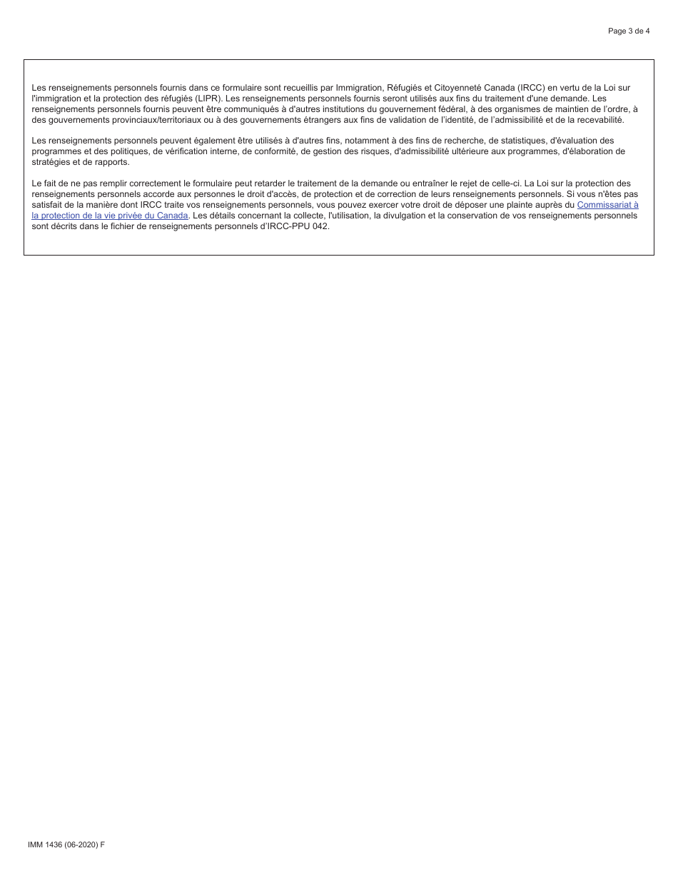 Forme IMM1436 Demande De Modification De La Fiche Relative Au Droit Detablissement, De La Confirmation De Residence Permanente Ou De Documents De Resident Temporaire Valides - Canada (French), Page 3