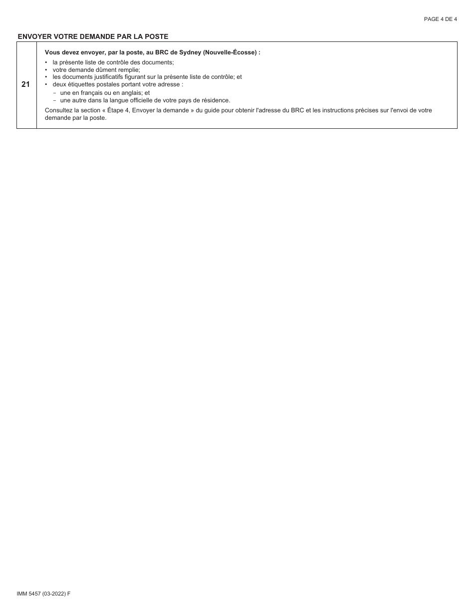 Form IMM5457 Liste De Controle DES Documents - Programme DES Travailleurs Hautement Qualifie Du Canada Atlantique (French), Page 4