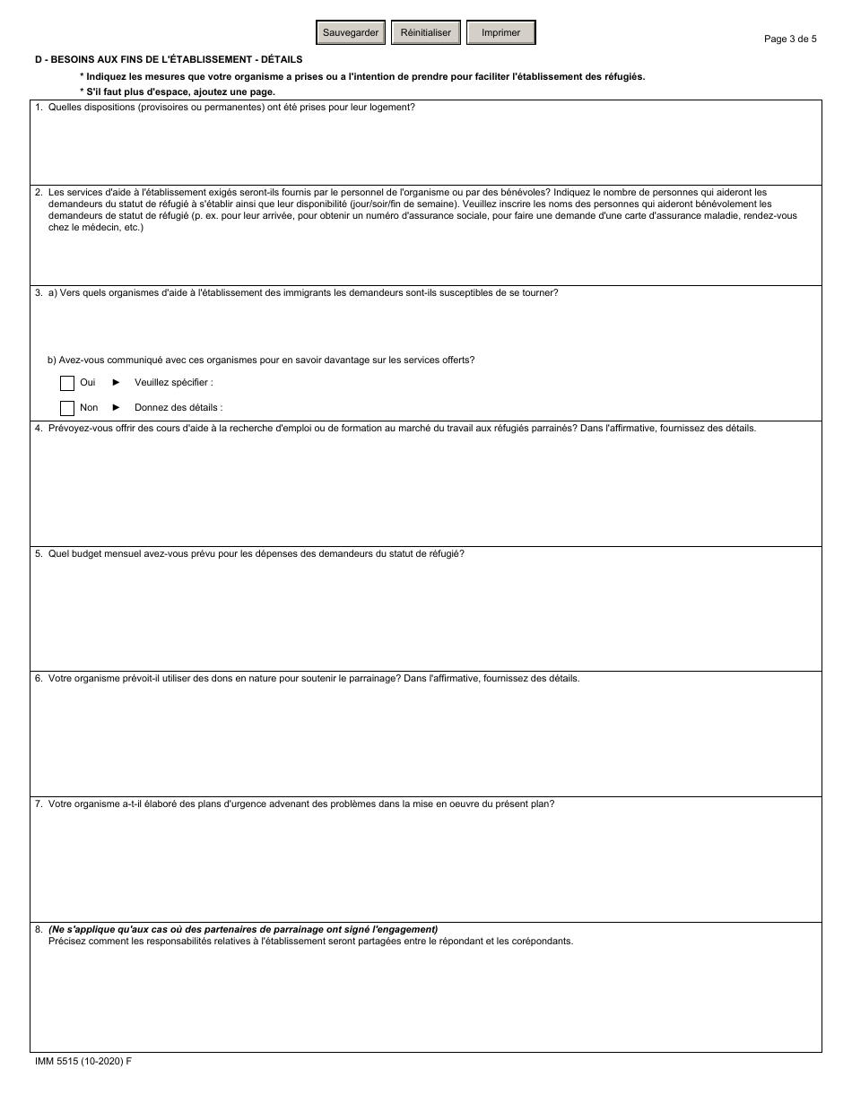 Forme IMM5515 Plan Daide a Letablissement Et Evaluation Financiere Repondants Communautaires - Canada (French), Page 3