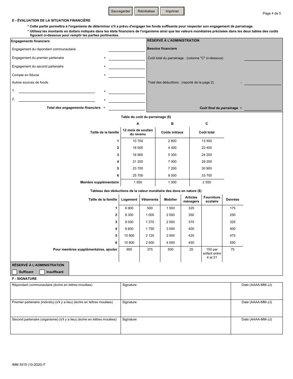 Forme IMM5515 Plan Daide a Letablissement Et Evaluation Financiere Repondants Communautaires - Canada (French), Page 4