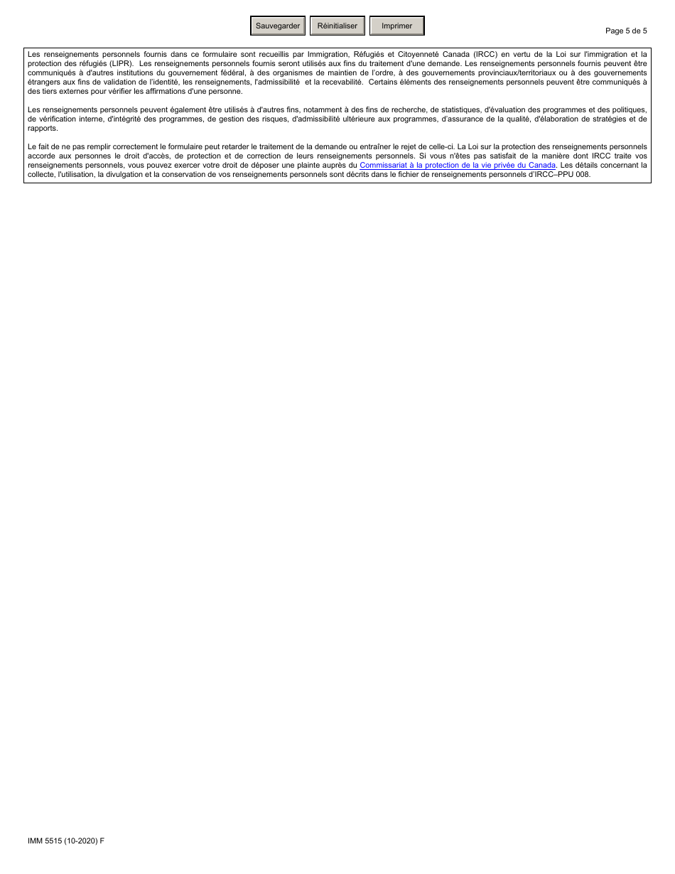 Forme IMM5515 Plan Daide a Letablissement Et Evaluation Financiere Repondants Communautaires - Canada (French), Page 5