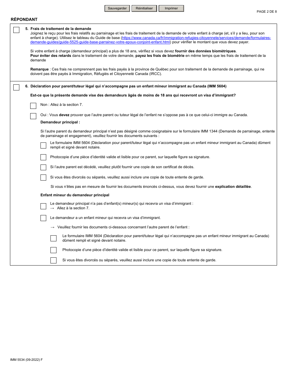 Forme IMM5534 Liste De Verification DES Documents - Enfant a Charge - Canada (French), Page 2