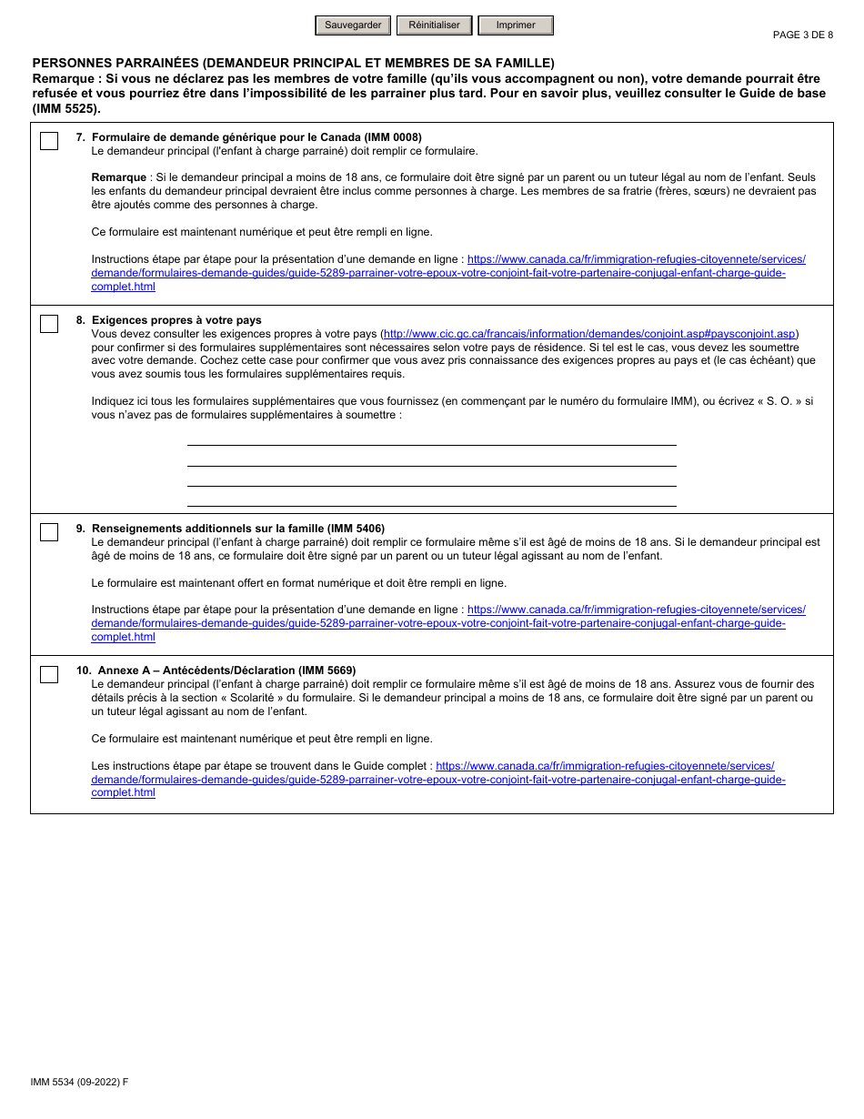 Forme IMM5534 Liste De Verification DES Documents - Enfant a Charge - Canada (French), Page 3