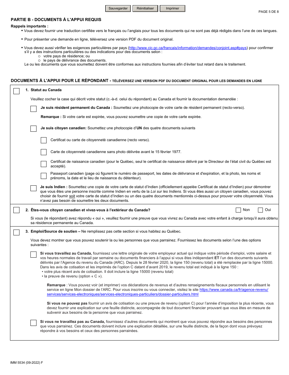 Forme IMM5534 Liste De Verification DES Documents - Enfant a Charge - Canada (French), Page 5