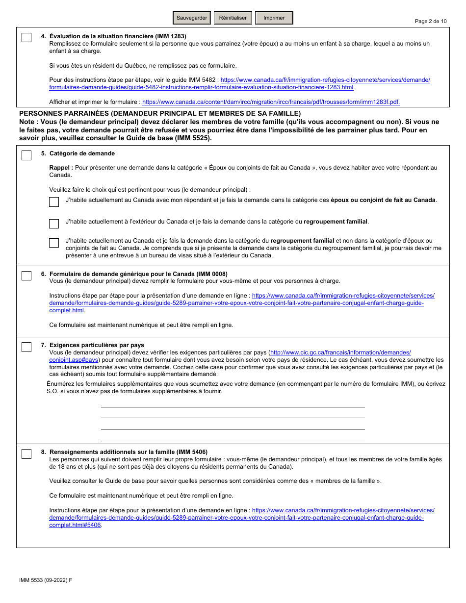 Forme IMM5533 Liste De Verification DES Documents Epoux (Incluant Les Enfants a Charge) - Canada (French), Page 2