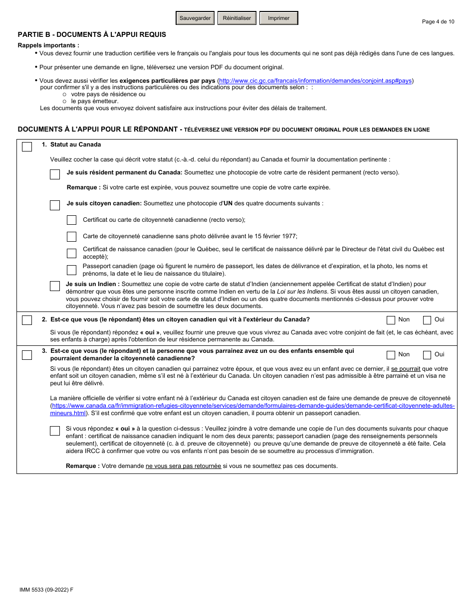 Forme IMM5533 Liste De Verification DES Documents Epoux (Incluant Les Enfants a Charge) - Canada (French), Page 4
