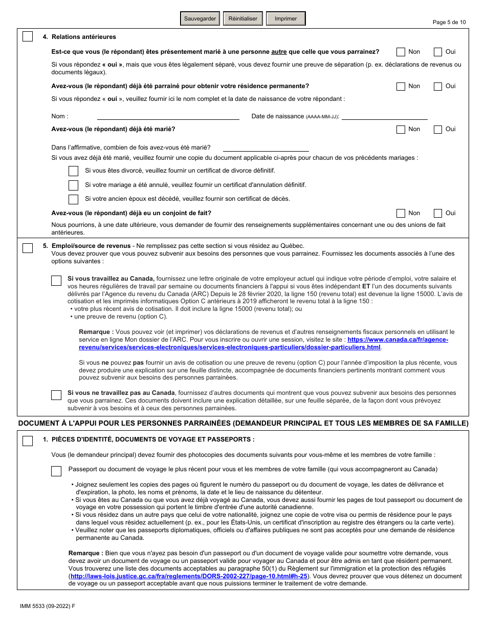 Forme IMM5533 Liste De Verification DES Documents Epoux (Incluant Les Enfants a Charge) - Canada (French), Page 5