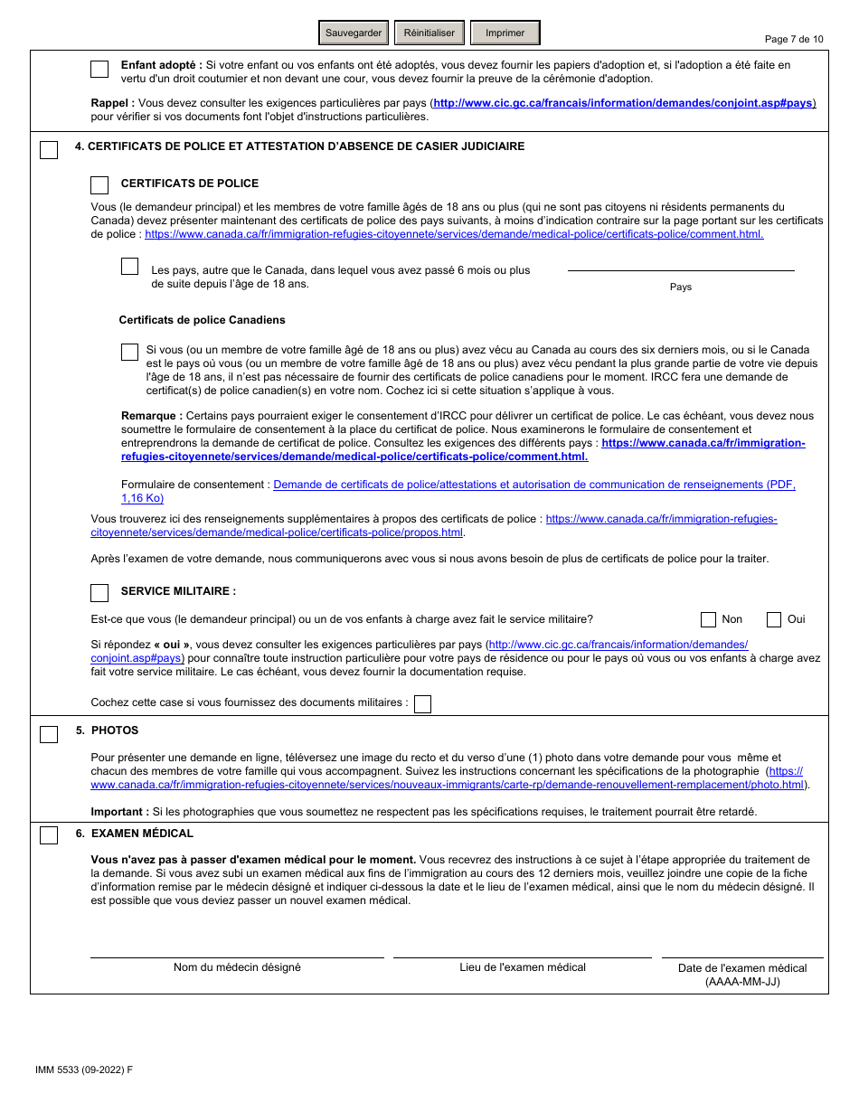 Forme IMM5533 Liste De Verification DES Documents Epoux (Incluant Les Enfants a Charge) - Canada (French), Page 7