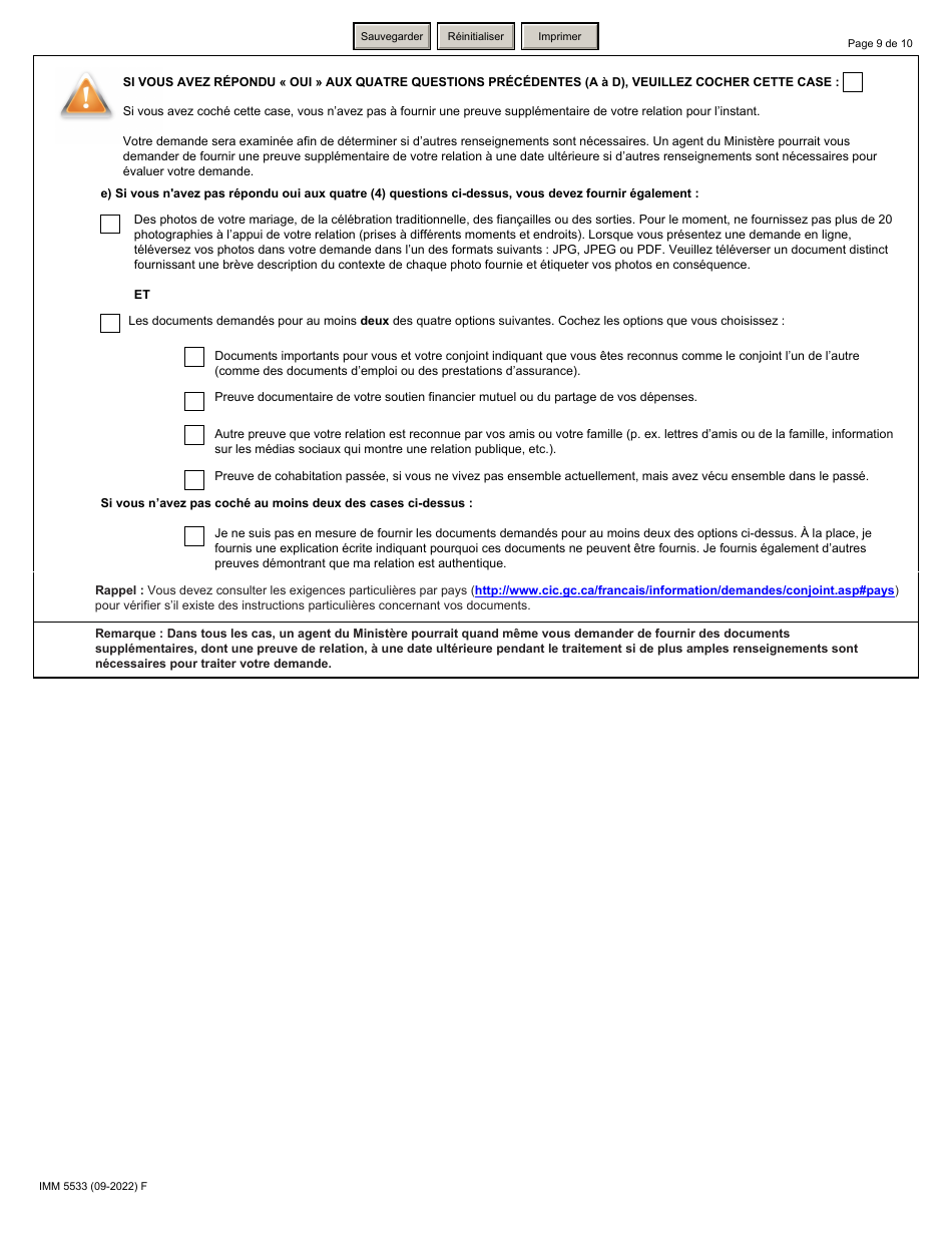 Forme IMM5533 Liste De Verification DES Documents Epoux (Incluant Les Enfants a Charge) - Canada (French), Page 9