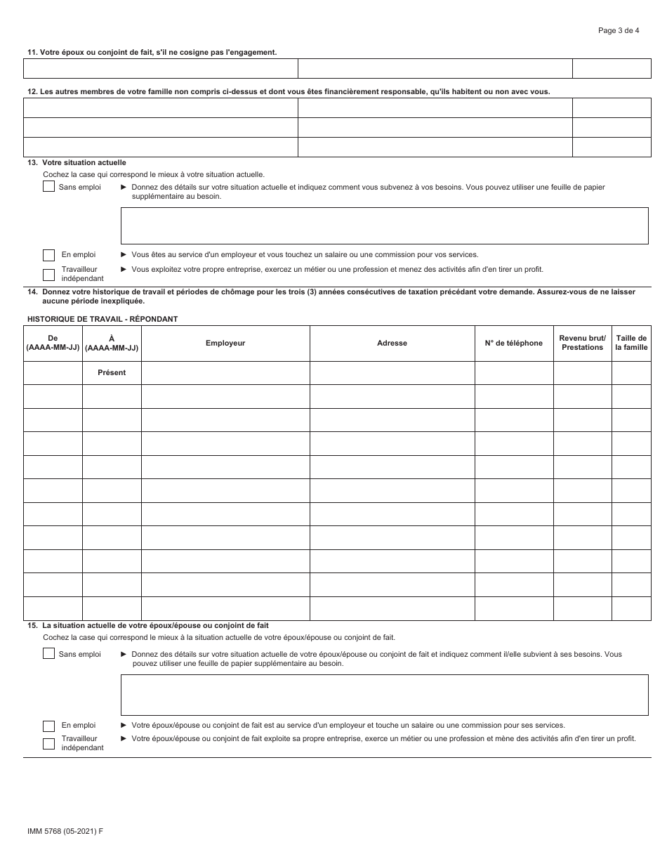 Forme IMM5768 Evaluation Financiere Pour Le Parrainage De Parents Et Grands-Parents - Canada (French), Page 3
