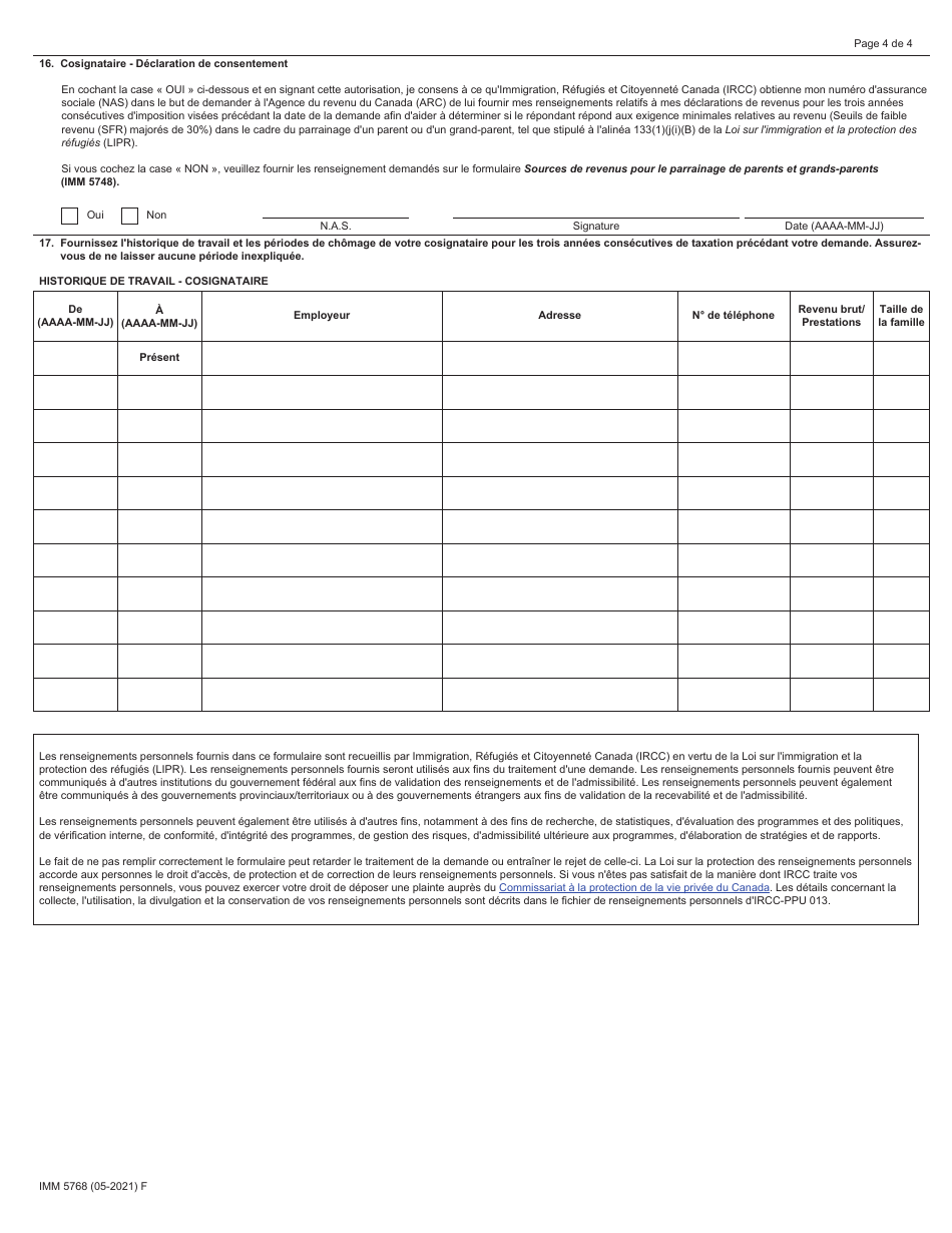 Forme IMM5768 Evaluation Financiere Pour Le Parrainage De Parents Et Grands-Parents - Canada (French), Page 4