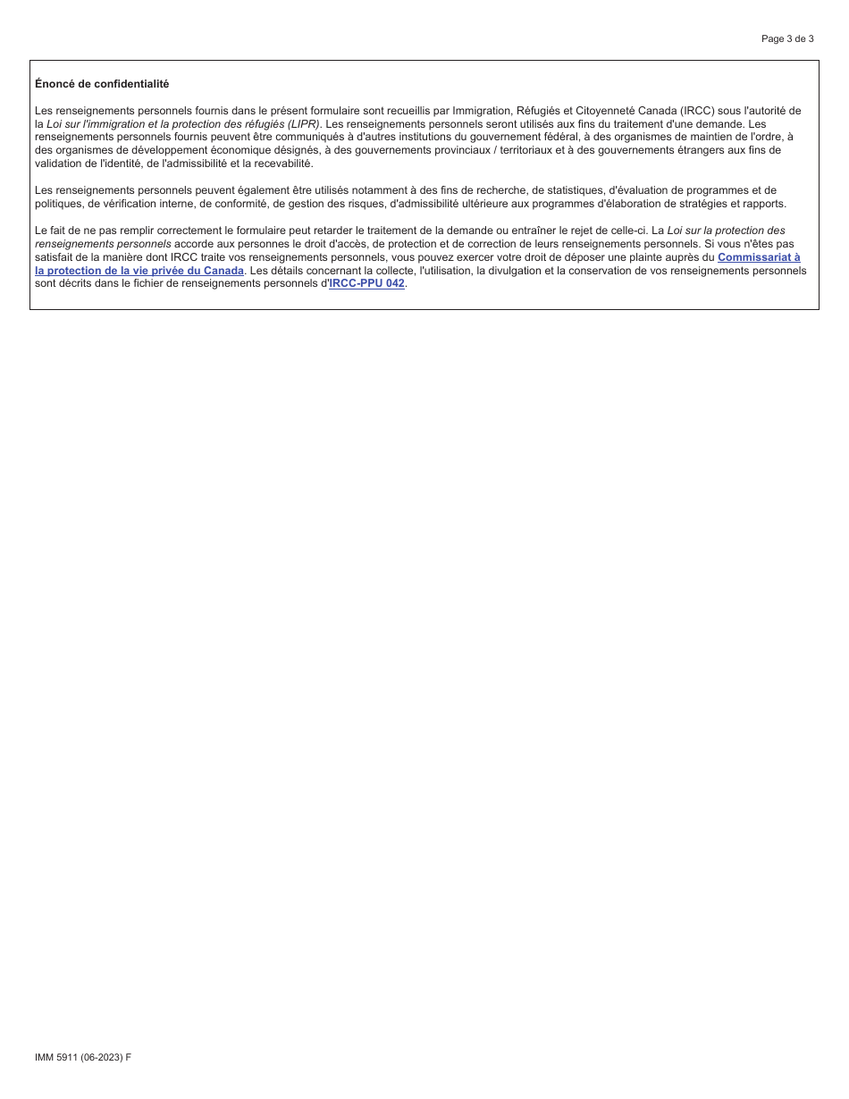 Forme IMM5911 Agenda 1 Programme Pilote Dimmigration Dans Les Communautes Rurales Et Du Nord - Canada (French), Page 3