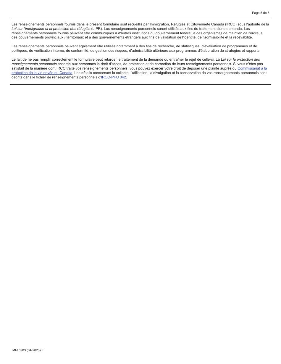Forme IMM5983 Formulaire Doffre Demploi - Gardiens / Gardiennes Denfants En Milieu Familial Et Aides Familiaux a Domicile - Canada (French), Page 5