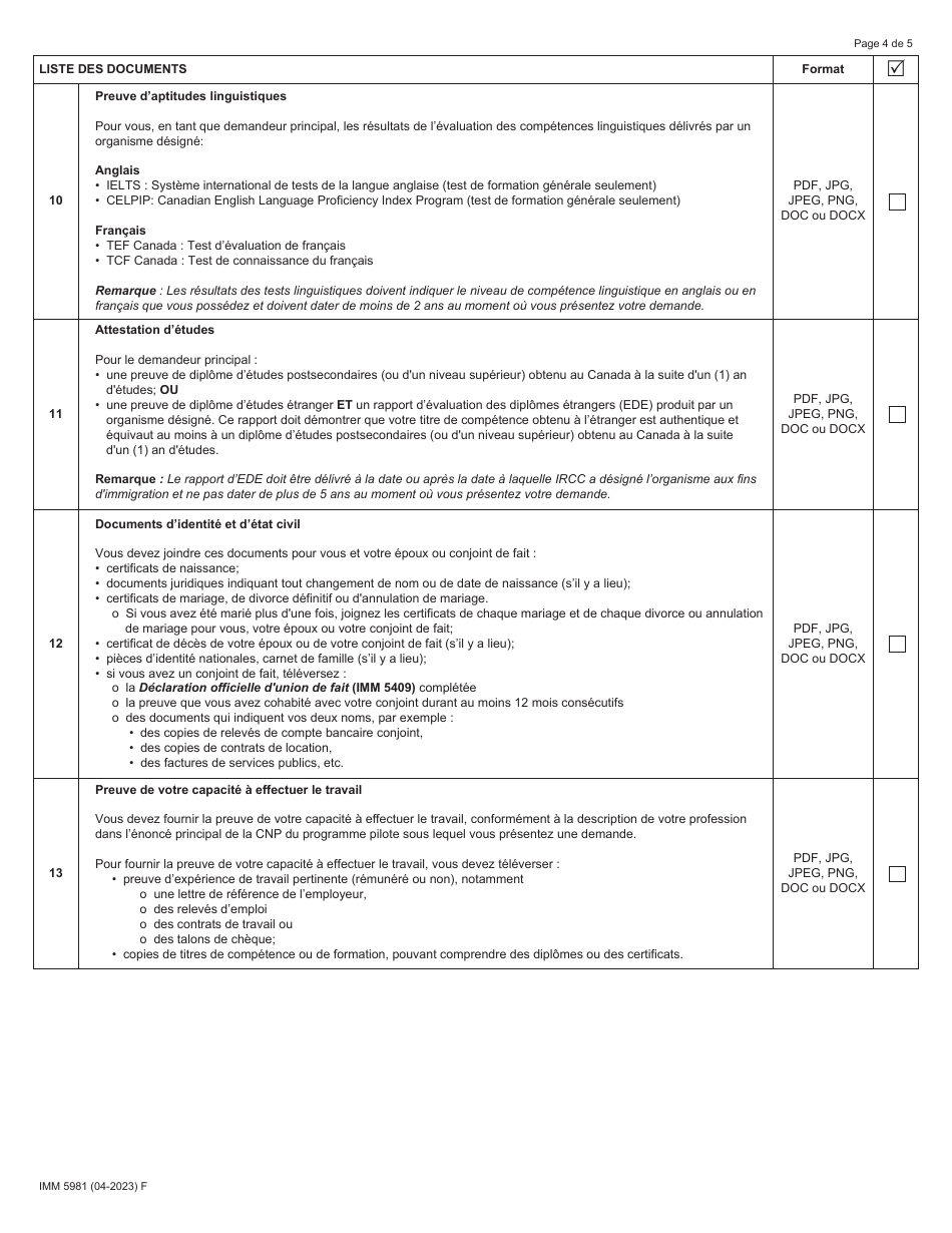 Forme IMM5981 Liste De Controle DES Documents - Gardiens / Gardiennes Denfants En Milieu Familial Et Aides Familiaux a Domicile - Canada (French), Page 4