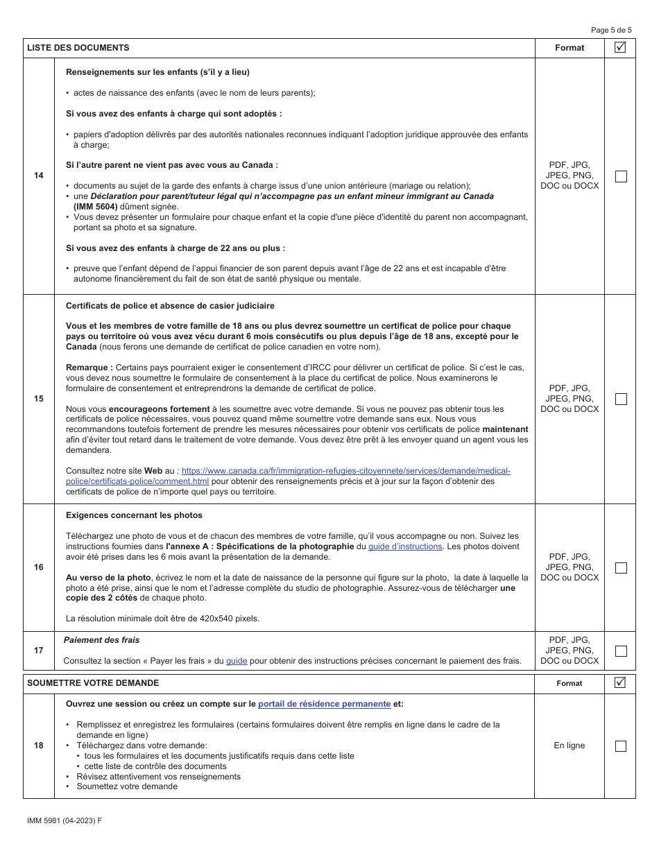 Forme IMM5981 Liste De Controle DES Documents - Gardiens / Gardiennes Denfants En Milieu Familial Et Aides Familiaux a Domicile - Canada (French), Page 5
