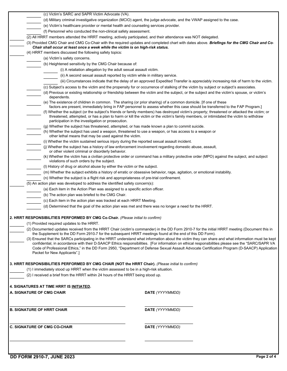 DD Form 2910-7 High Risk Response Team (Hrrt) Meeting Notes for the Sexual Assault Prevention and Response (Sapr) Program, Page 2